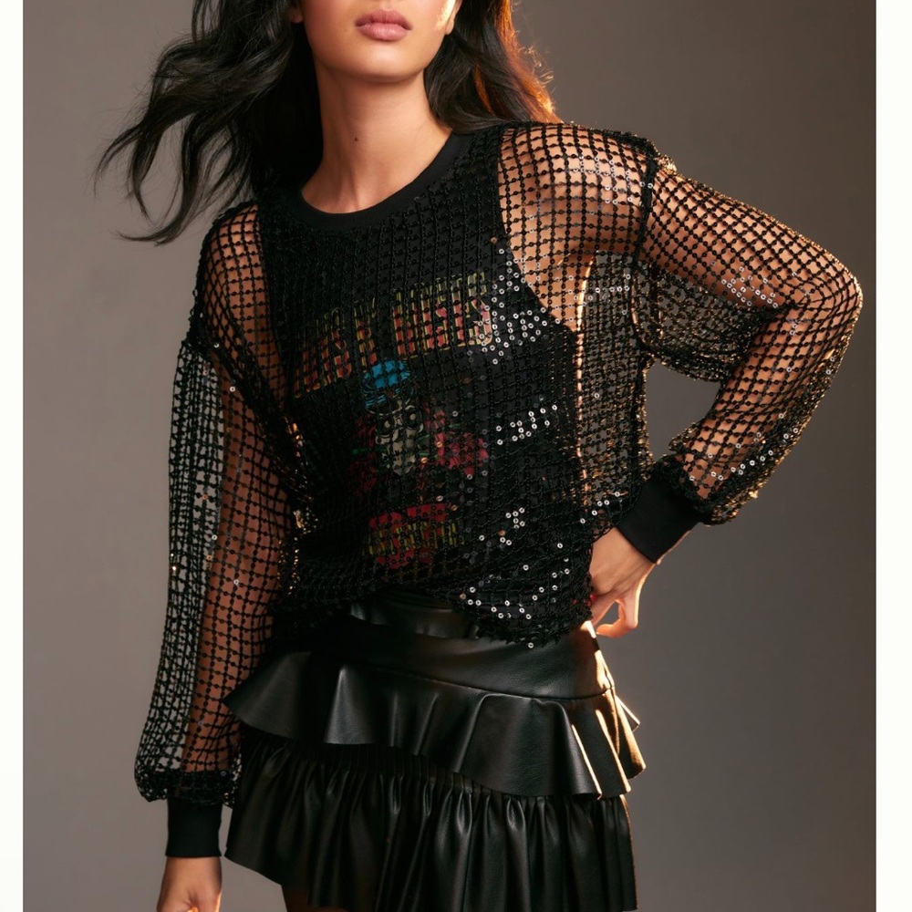 Pilcro guns n’ roses long sleeve shine sequin blouse - Picture 2 of 6